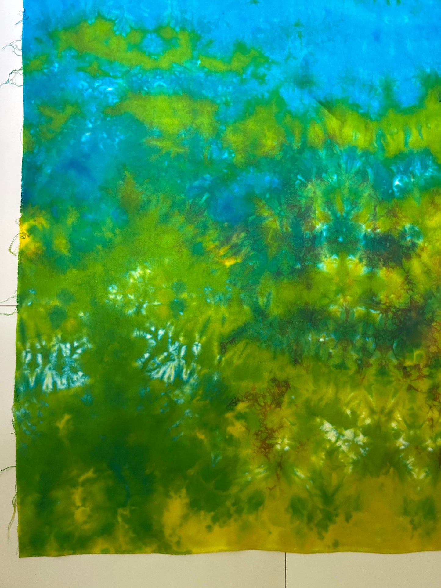 Hand Dyed Quilting Fabric Panel – Blue Green Meadow Cotton Fabric for Art Quilts and Landscape Quilts