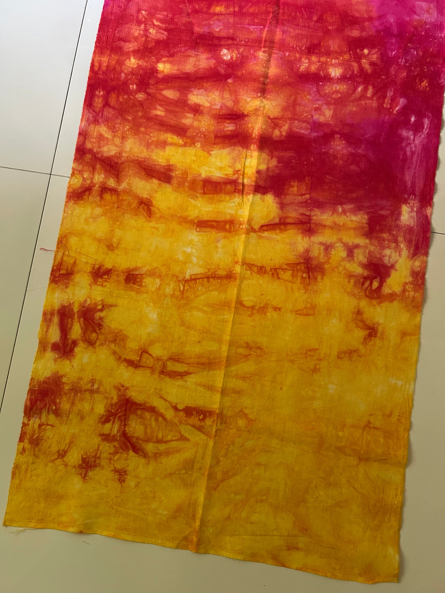 Hand Dyed Quilting Fabric Panel – Sunset Pink and Golden Yellow Cotton Fabric for Art Quilts and Textile Art