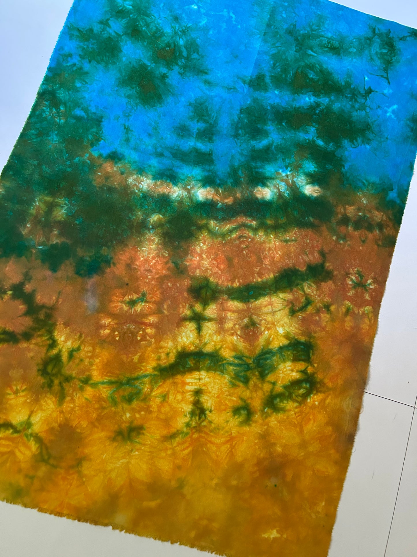 Hand Dyed Quilting Fabric Panel – Turquoise Blue and Golden Amber Cotton Fabric for Art Quilts and Textile Art