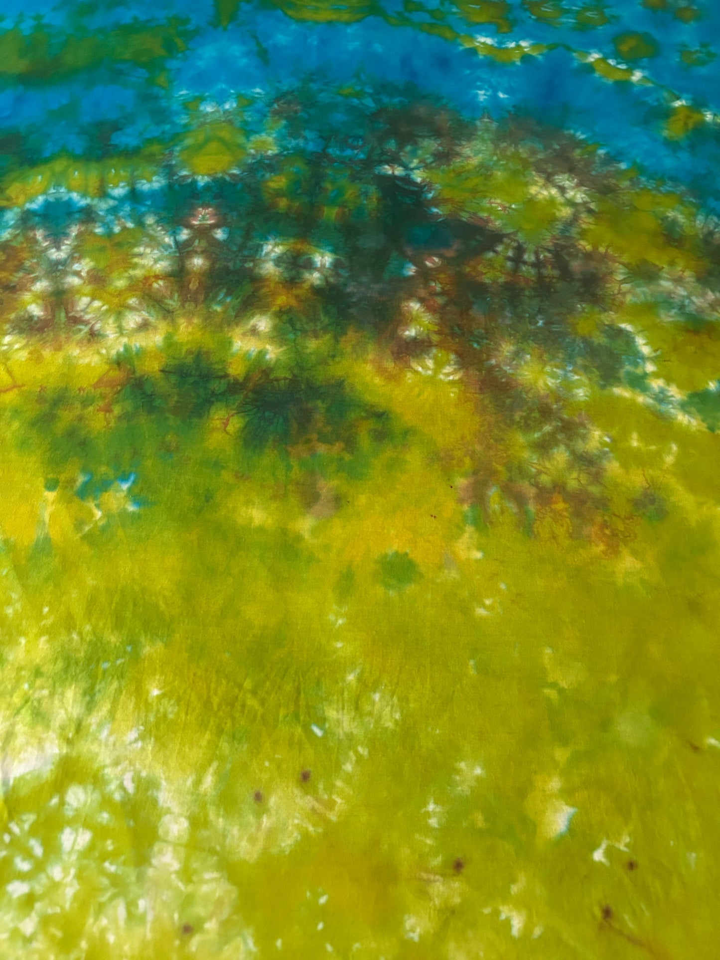 Hand Dyed Quilting Fabric Panel – Blue Green Abstract Landscape Cotton Fabric for Art Quilts and Textile Art