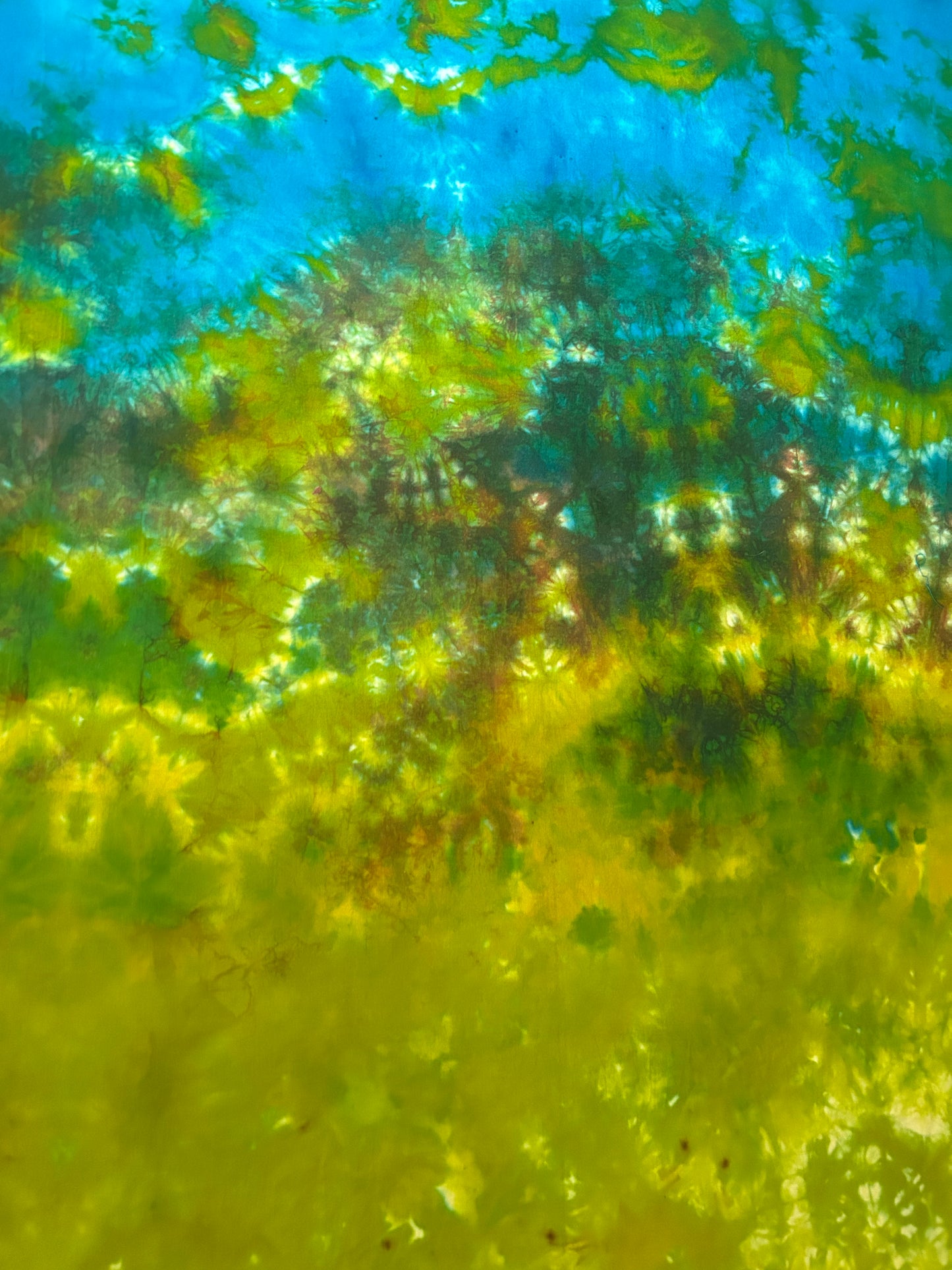 Hand Dyed Quilting Fabric Panel – Blue Green Abstract Landscape Cotton Fabric for Art Quilts and Textile Art