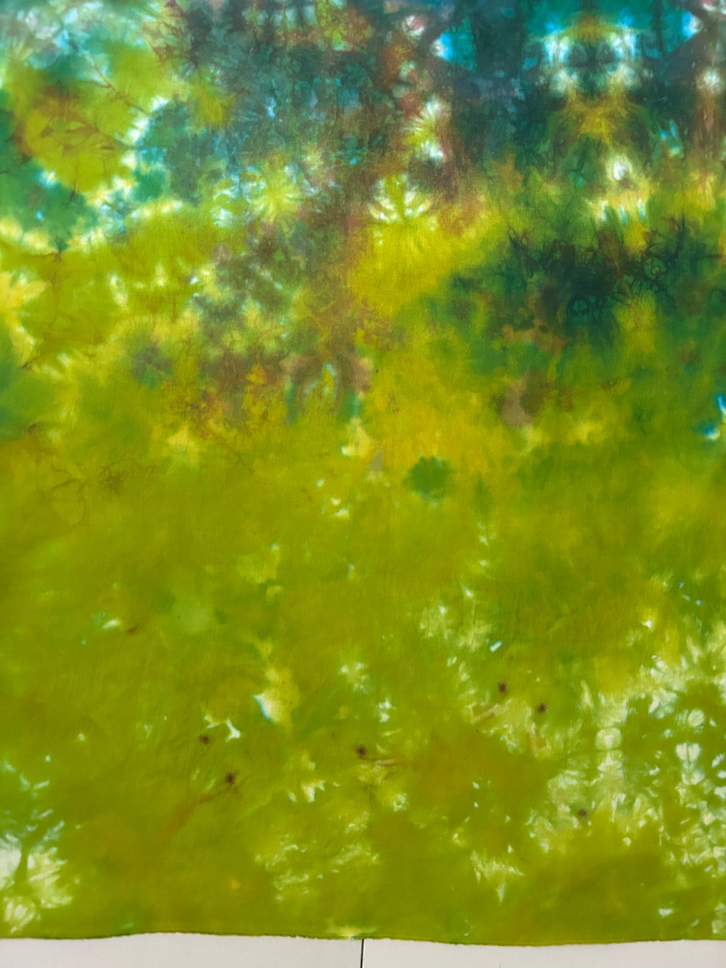 Hand Dyed Quilting Fabric Panel – Blue Green Abstract Landscape Cotton Fabric for Art Quilts and Textile Art