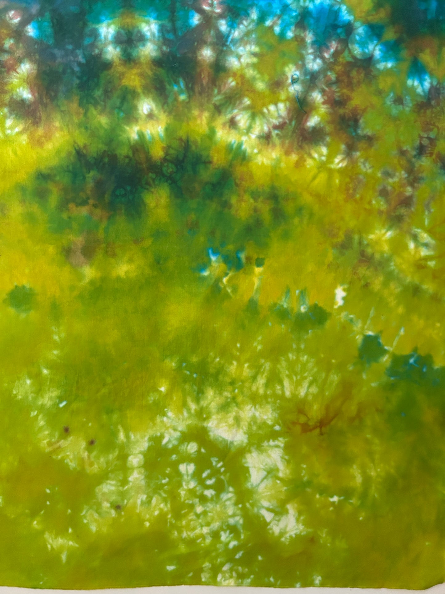 Hand Dyed Quilting Fabric Panel – Blue Green Abstract Landscape Cotton Fabric for Art Quilts and Textile Art