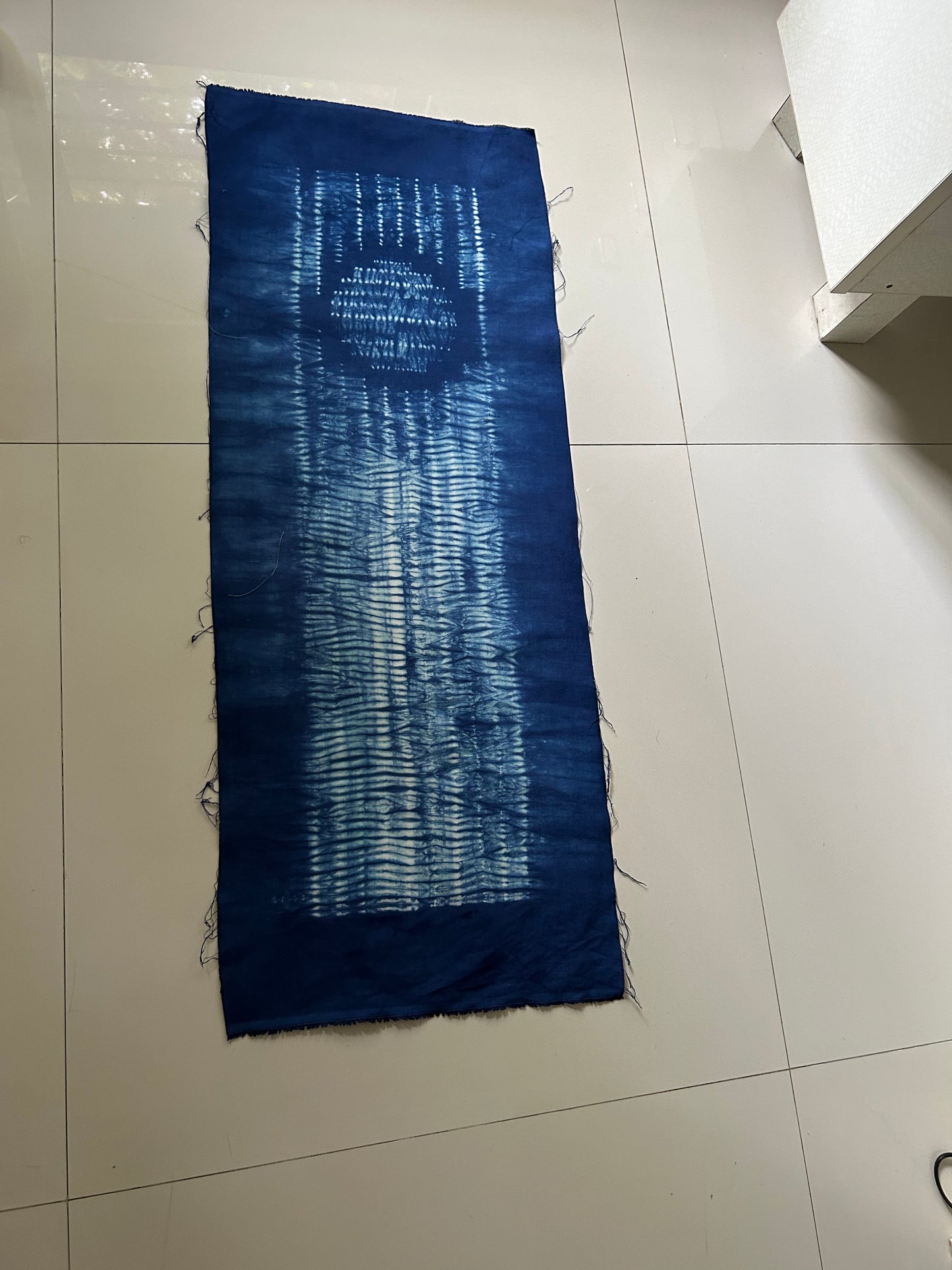 One-of-a-Kind Stitched Shibori Indigo Textile Art Panel – Moonlight Reflection