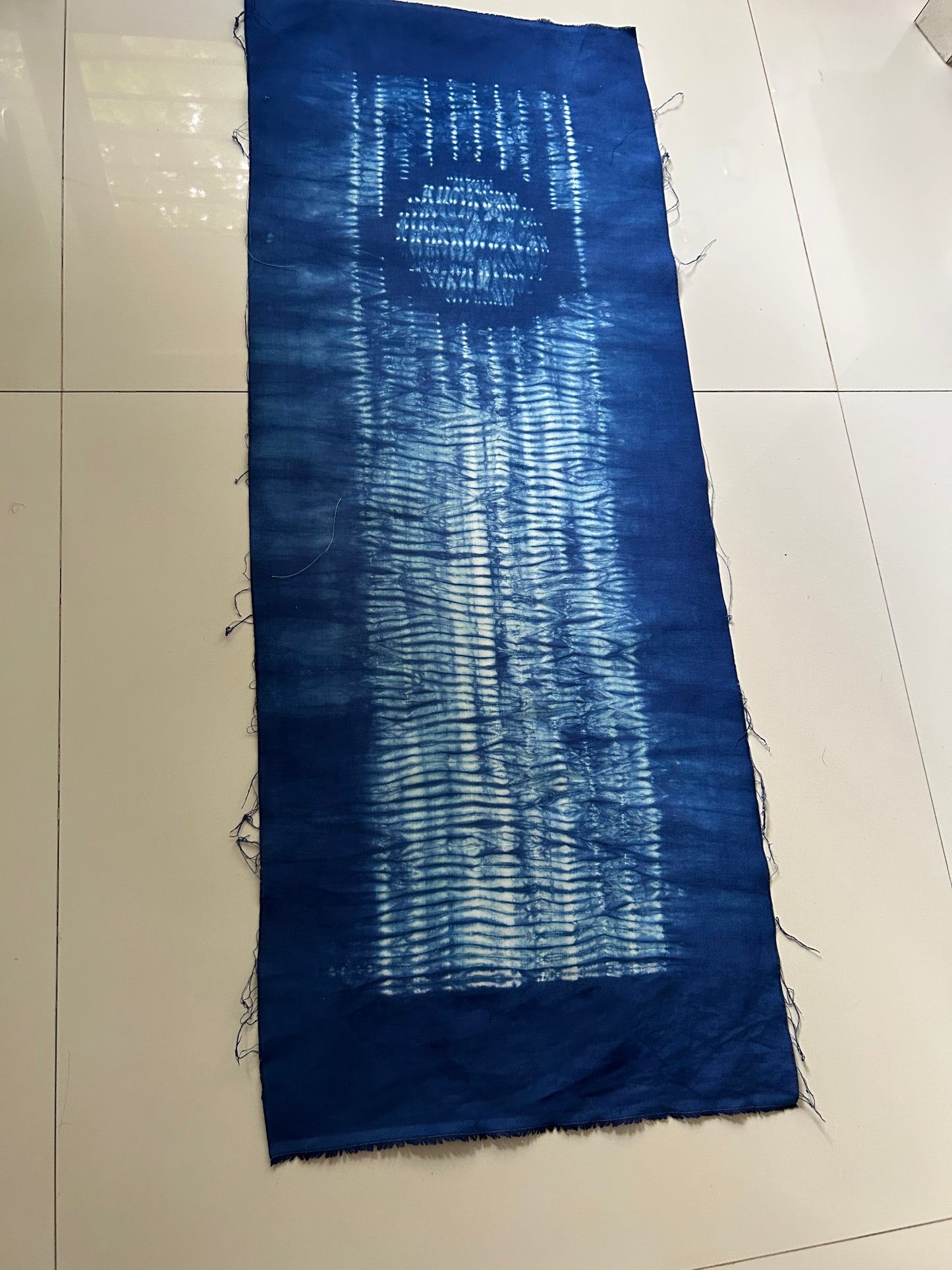 One-of-a-Kind Stitched Shibori Indigo Textile Art Panel – Moonlight Reflection