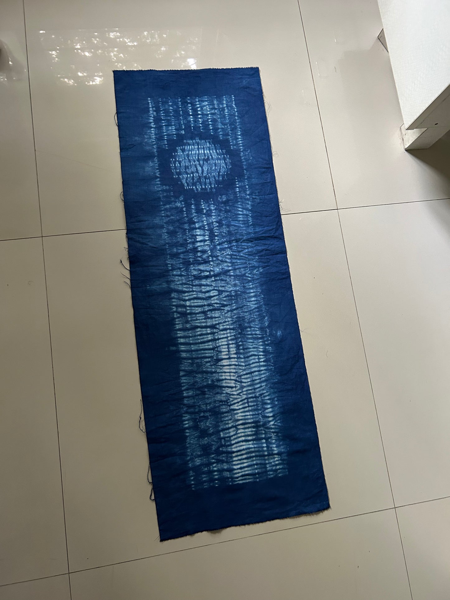 One-of-a-Kind Stitched Shibori Indigo Textile Art Panel – Moonlight Reflection