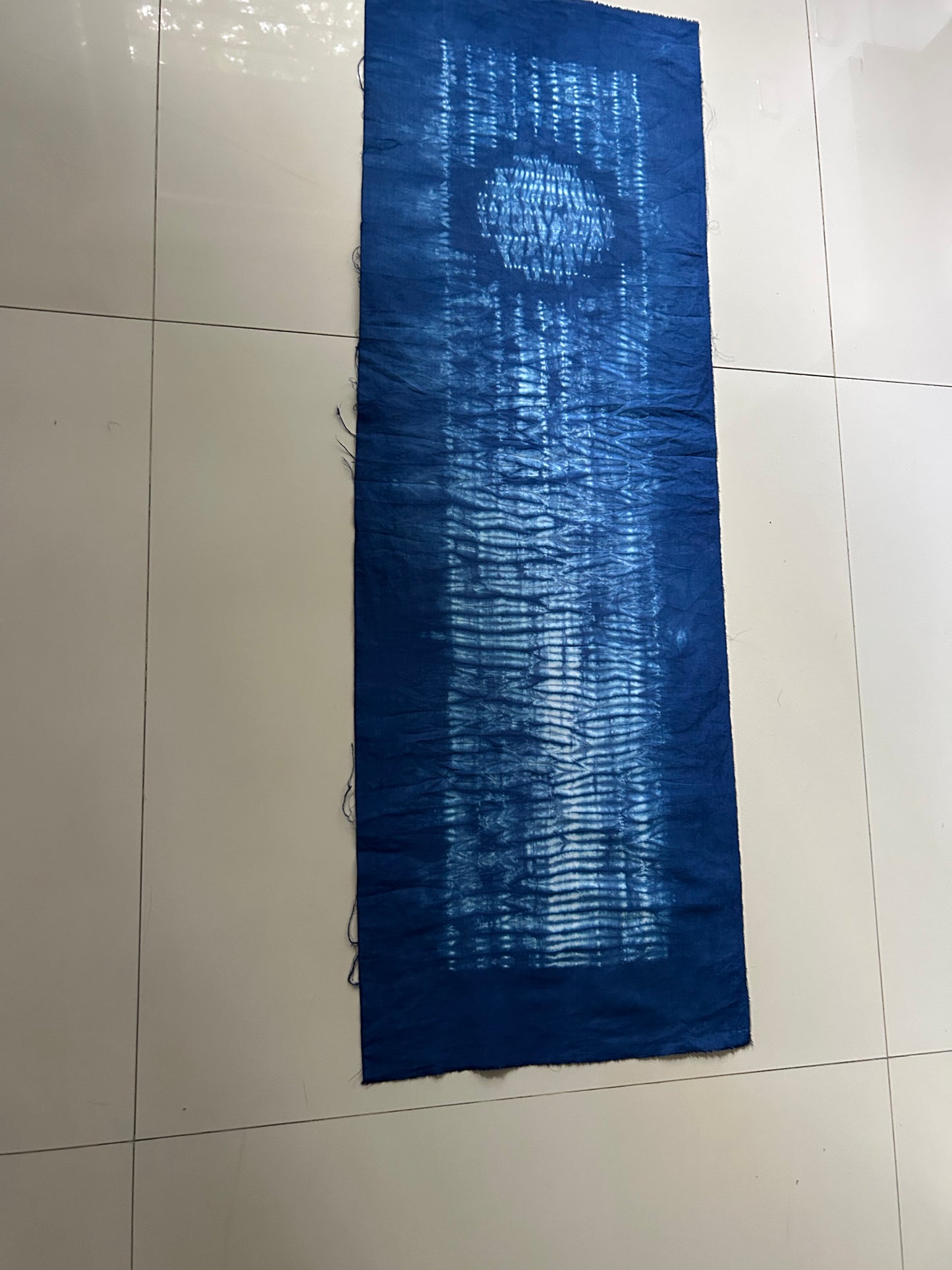 One-of-a-Kind Stitched Shibori Indigo Textile Art Panel – Moonlight Reflection