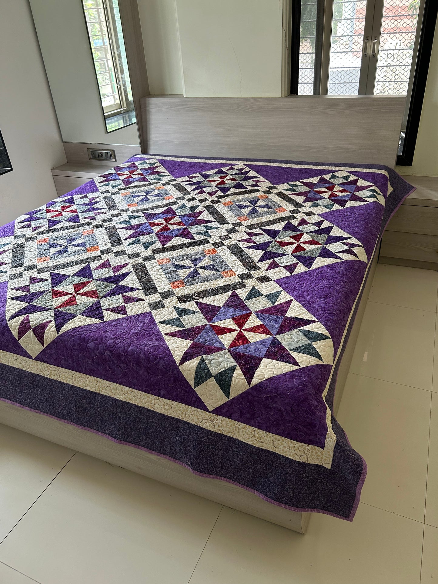Purple king Queen size bed quilt | wedding gift | handmade quilt sale