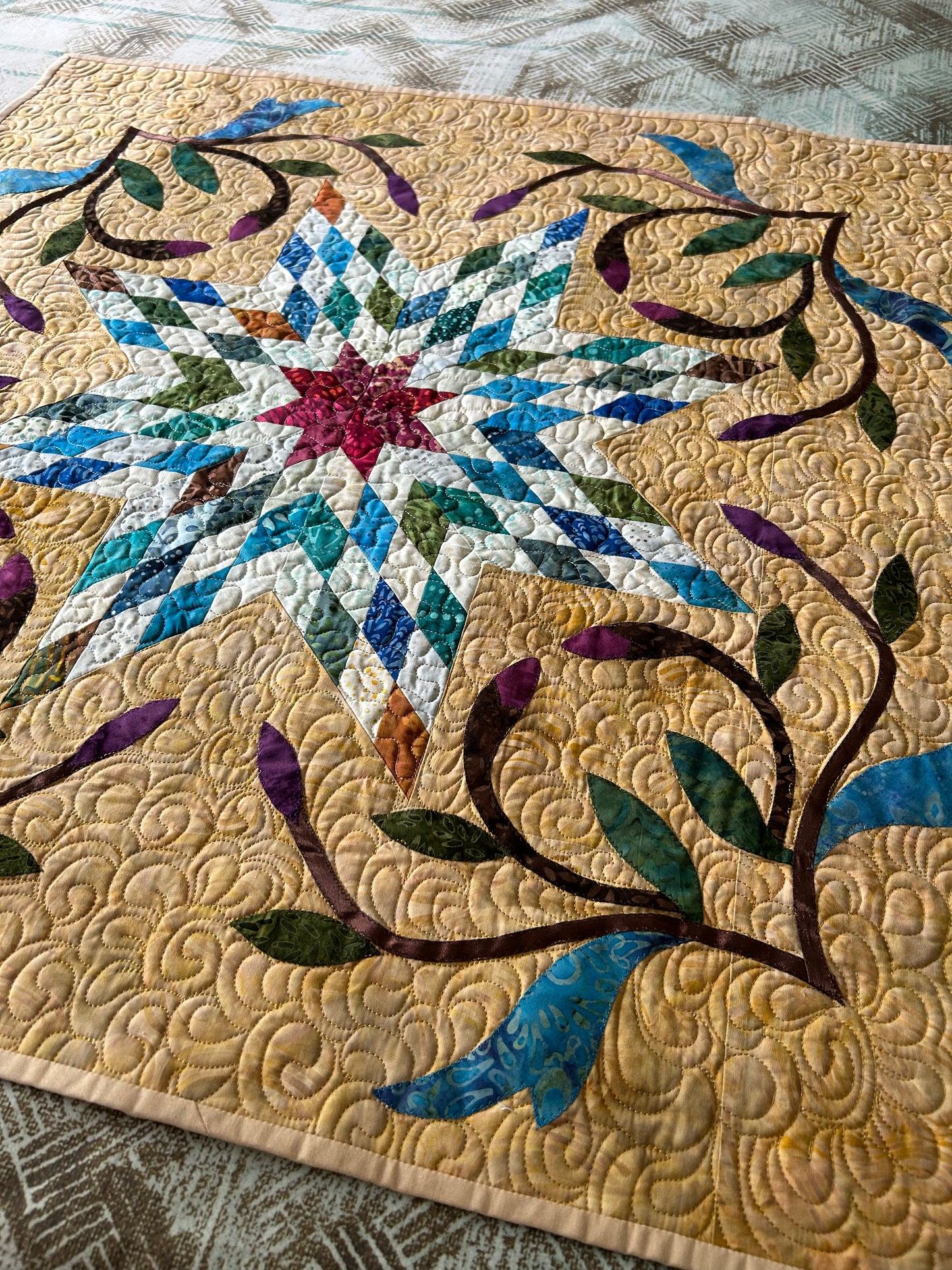 Handmade Lone Star Quilt – Quilted Wall Hanging or Table Topper
