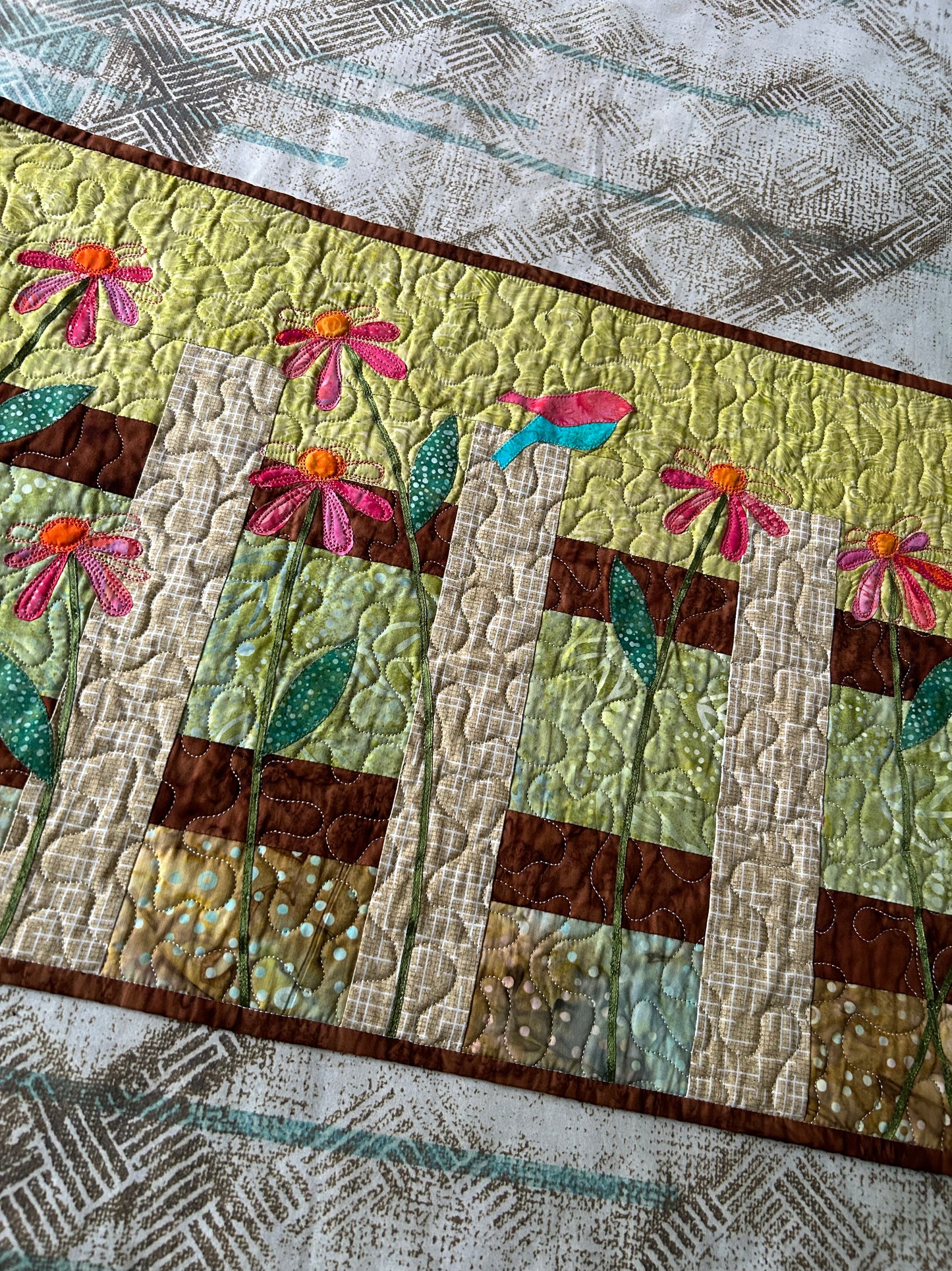 Handmade green quilted table runner