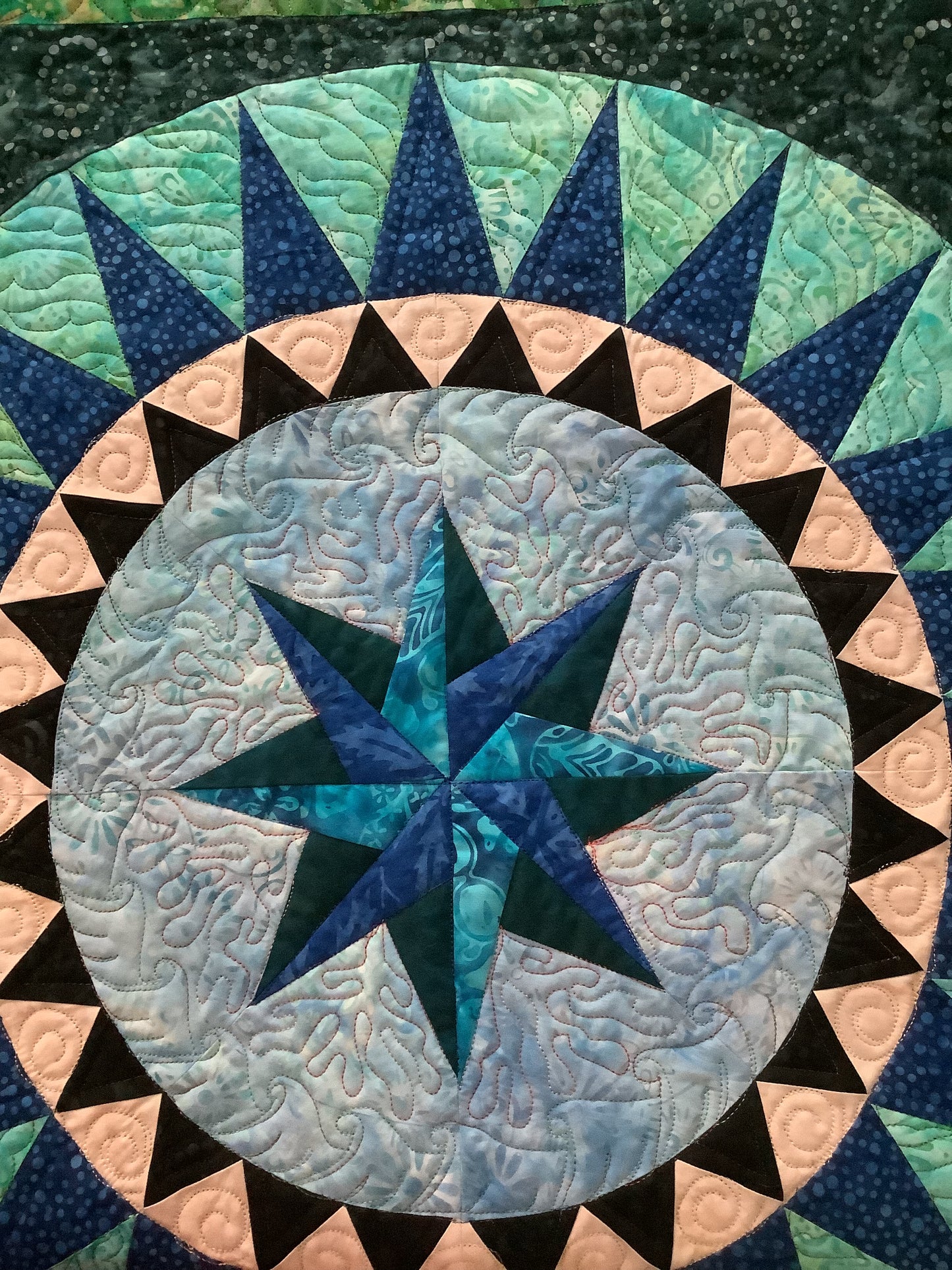 Blue Compass Star Quilt | Handmade Table Topper | Quilted Wall Hanging | 35 x 35 | One of a Kind | Clearance Sale