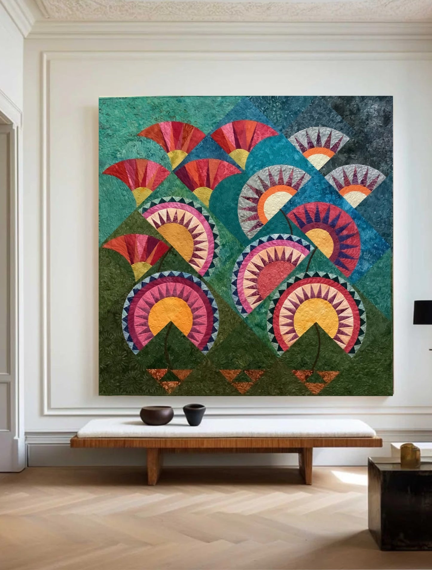 Contemporary Floral Textile  Wall Art Quilt | New York Beauty Quilt Tapestry