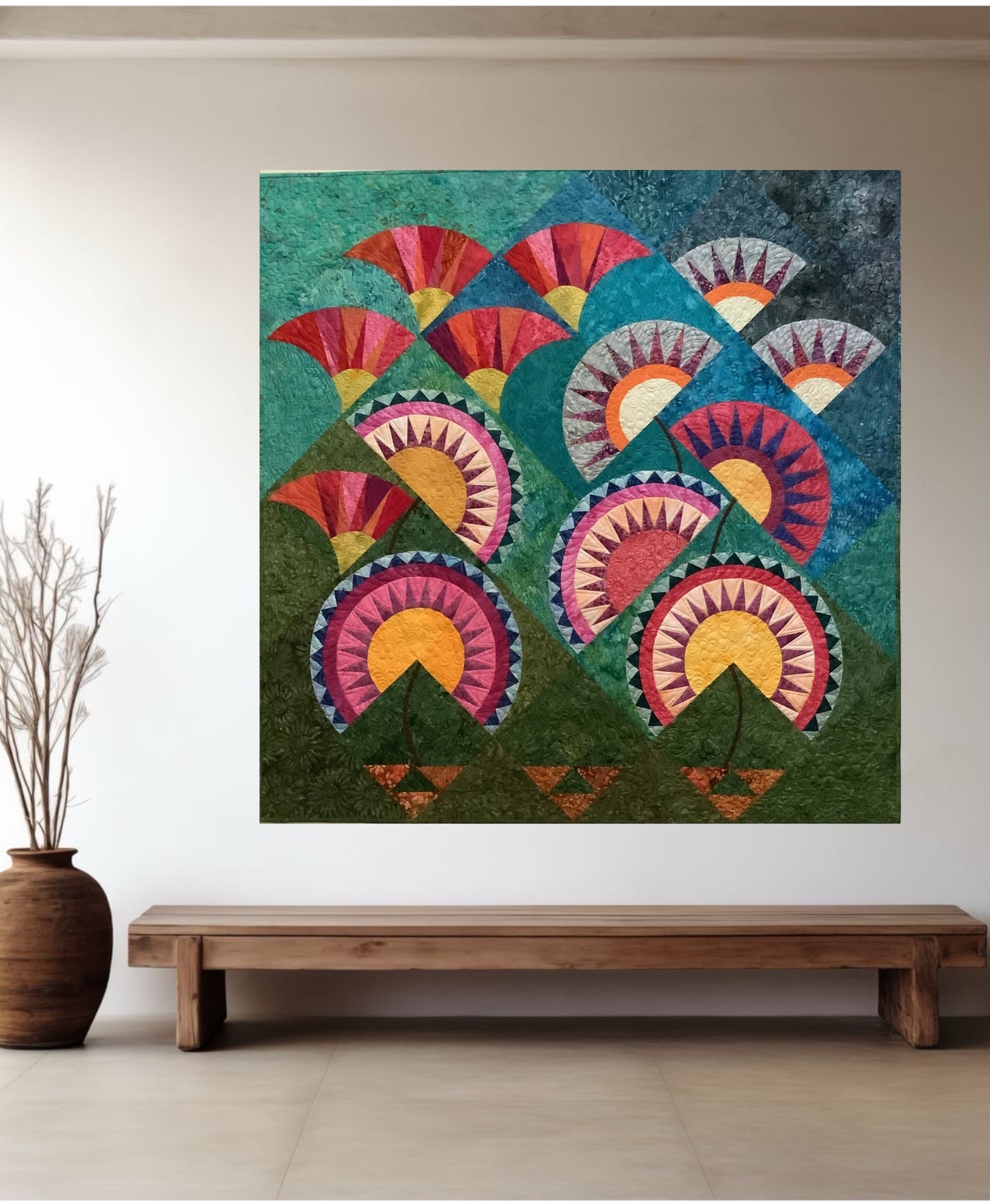 Contemporary Floral Textile  Wall Art Quilt | New York Beauty Quilt Tapestry