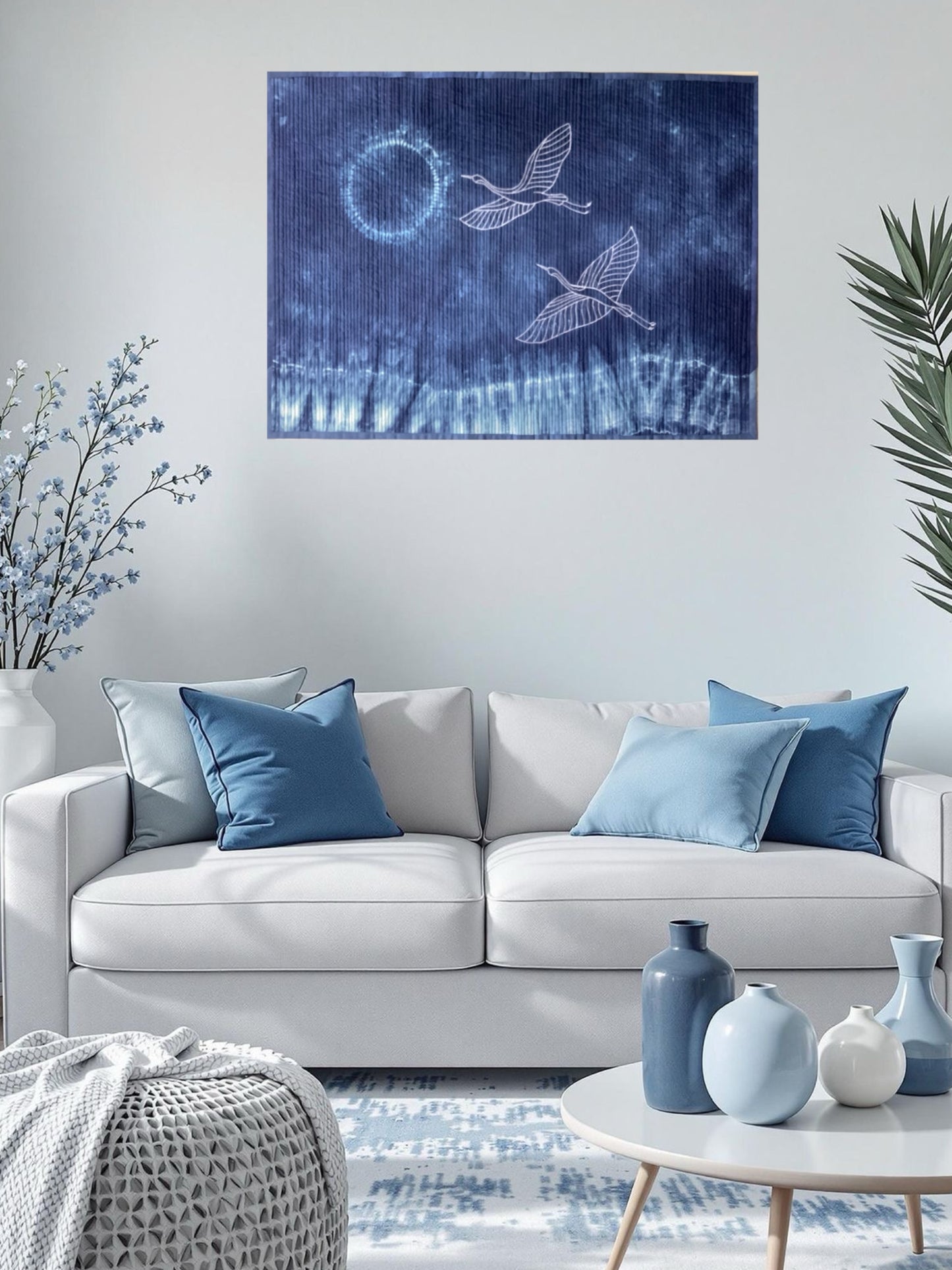 Flight towards light | Original Nui Shibori Indigo blue wall art