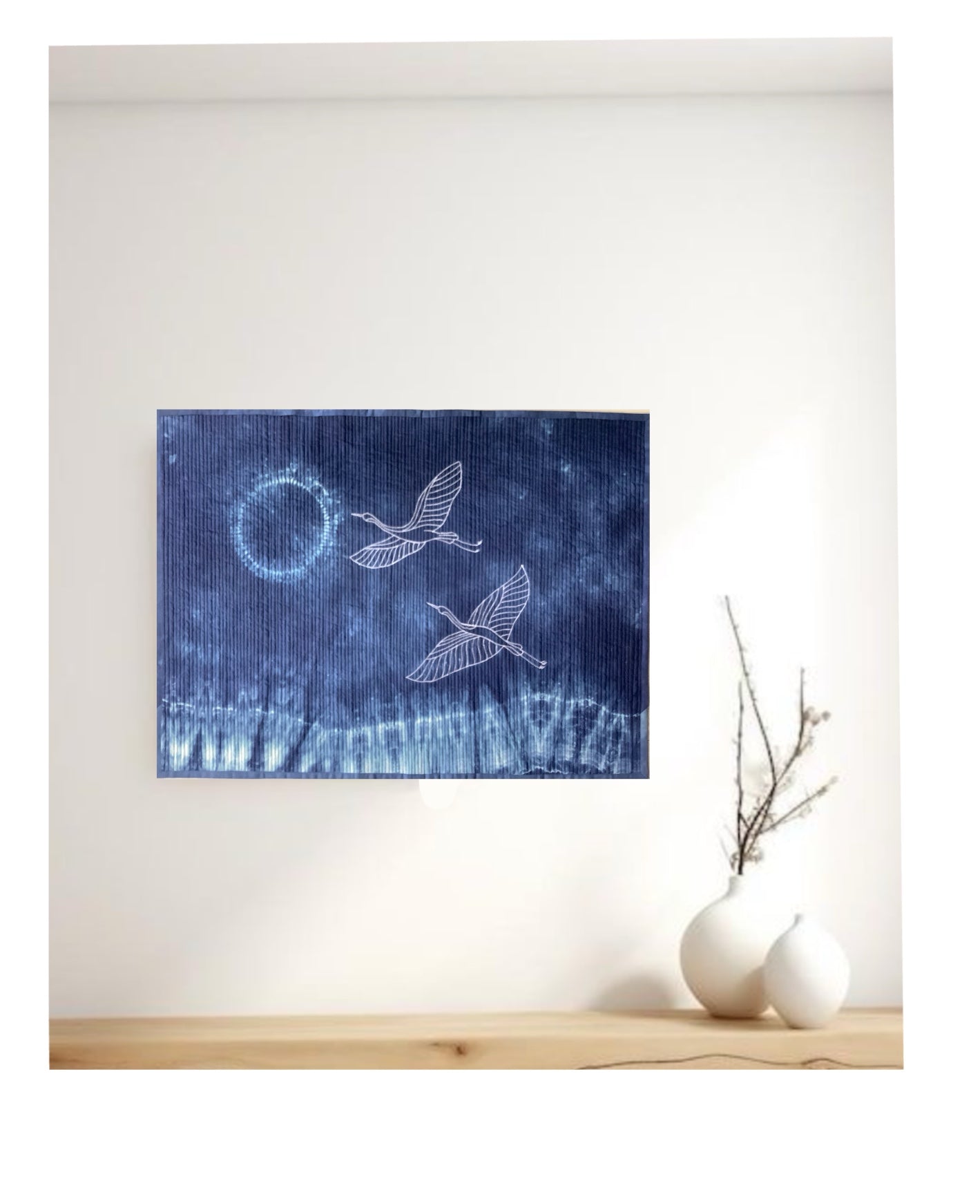 Flight towards light | Original Nui Shibori Indigo blue wall art
