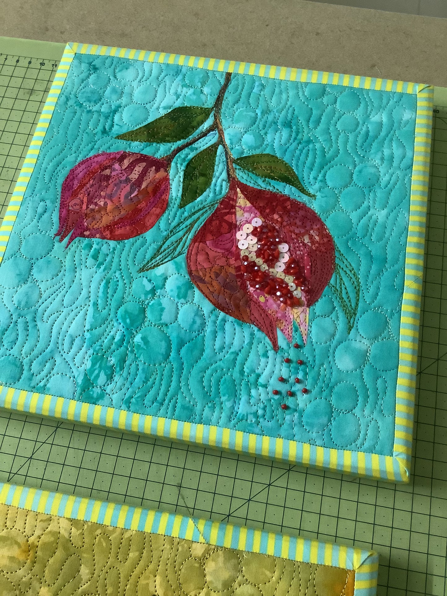 Beaded Pomegranate Textile Wall Art, Framed wall Art