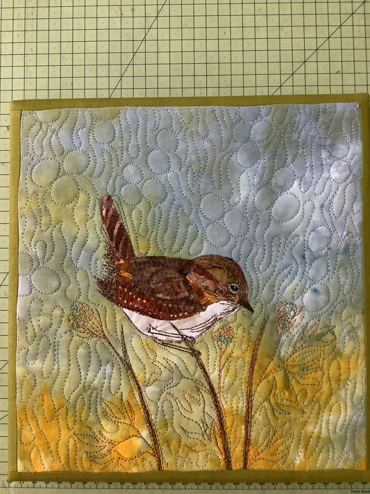 Wren Bird Art Frame, Original Bird Wall Art Quilt On Canvas Frame For Wall Decor