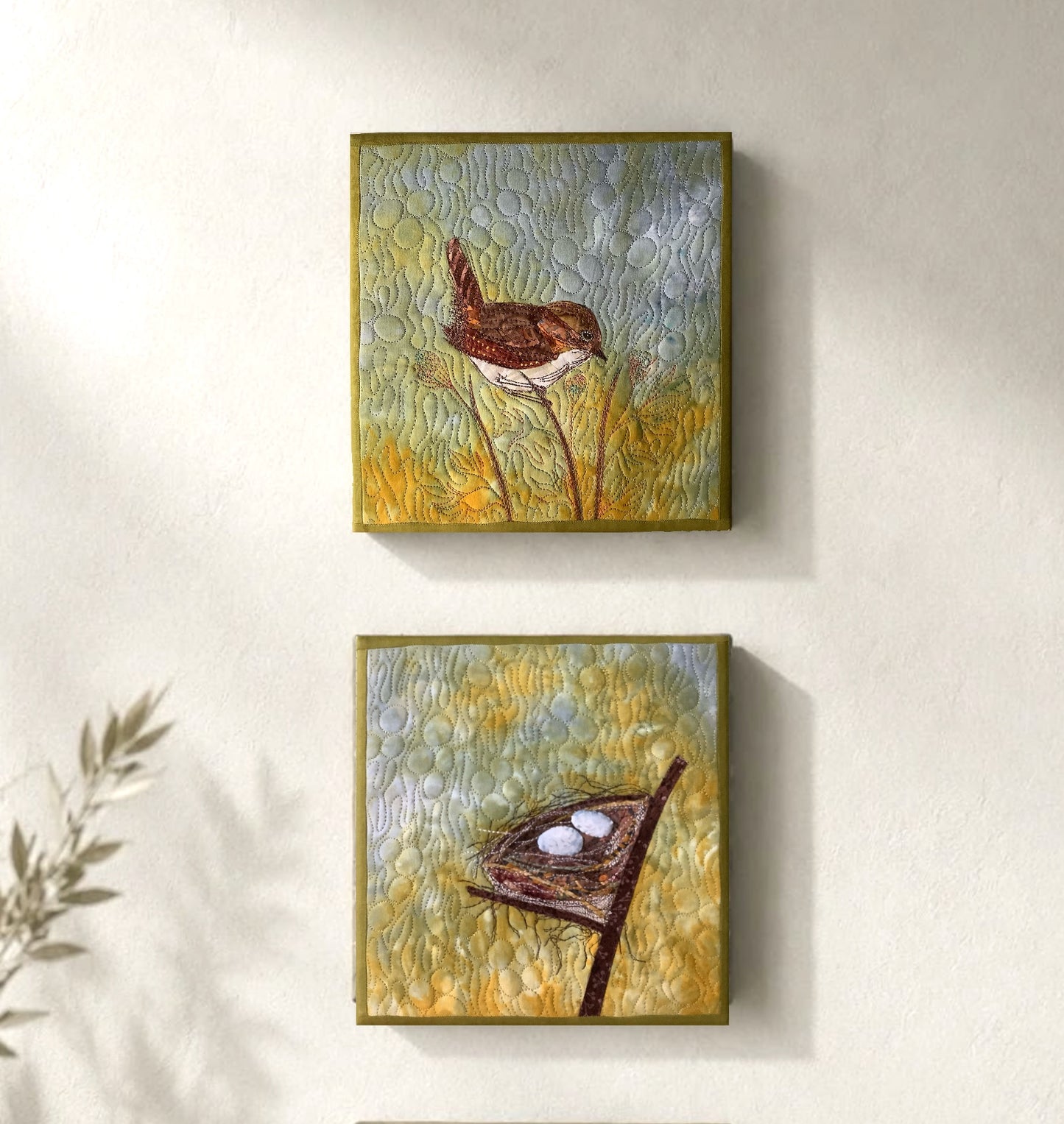 Nest Textile Wall Art, Original, Bird Nest Canvas Artwork Frame
