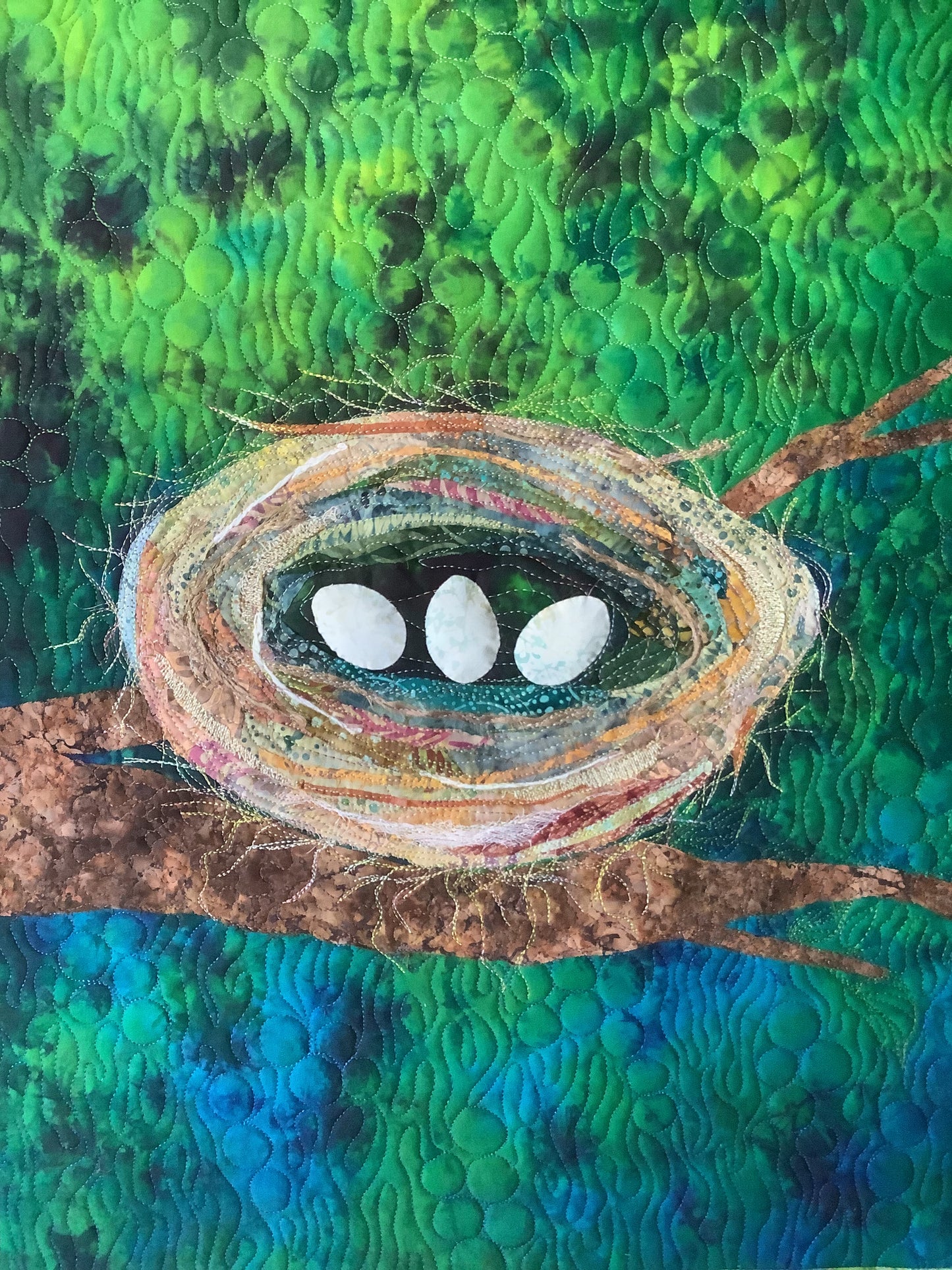 Bird Nest Textile Wall Art | What We Gather | Original Art Quilt | Handmade Nature Artwork | Fiber Art | 28.5 x 28.5