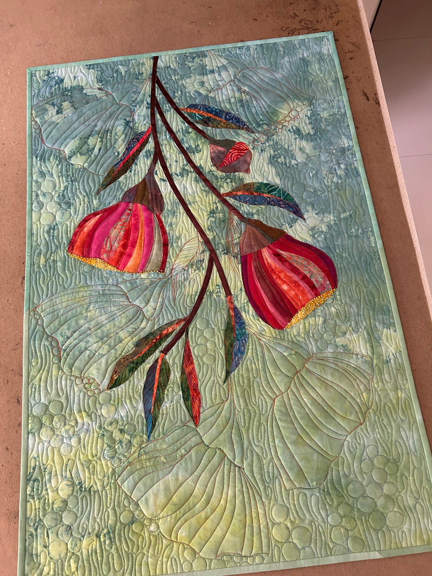 Australian Gum Nut Flower Textile Art Quilt