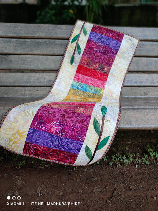 Rainbow Table Runner - Quilted Spring Table Decor - Colorful Pot Holder - Bali Batik Fabric - Handcrafted Housewarming Gift