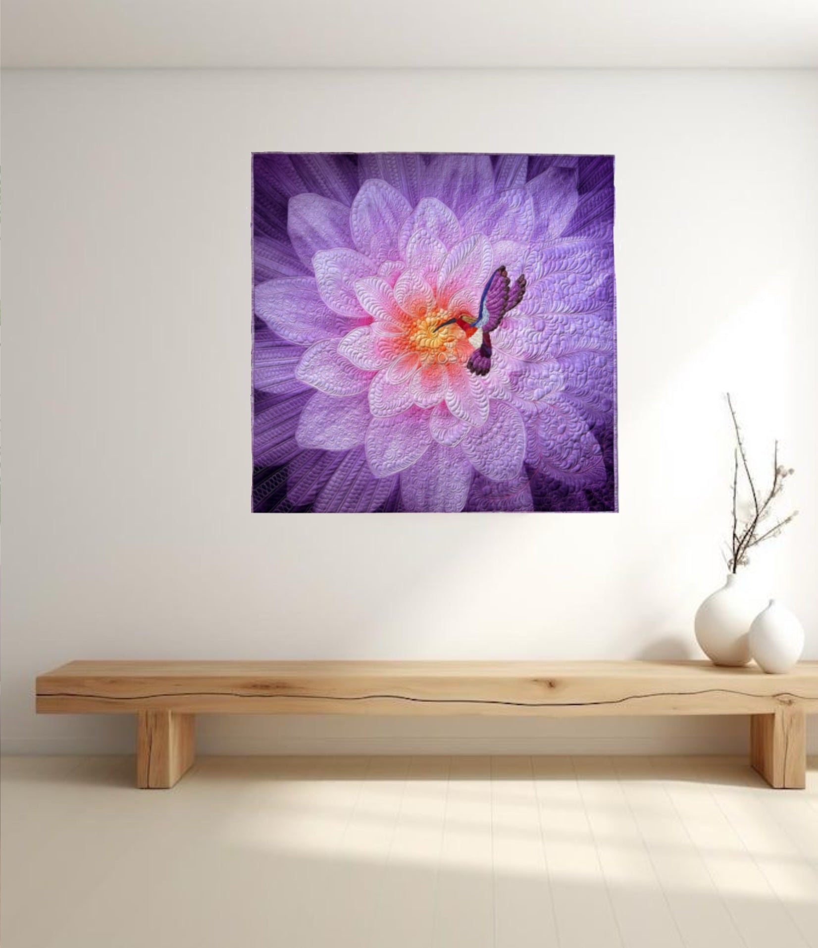 Purple dream big quilt on wal in modern interiors 