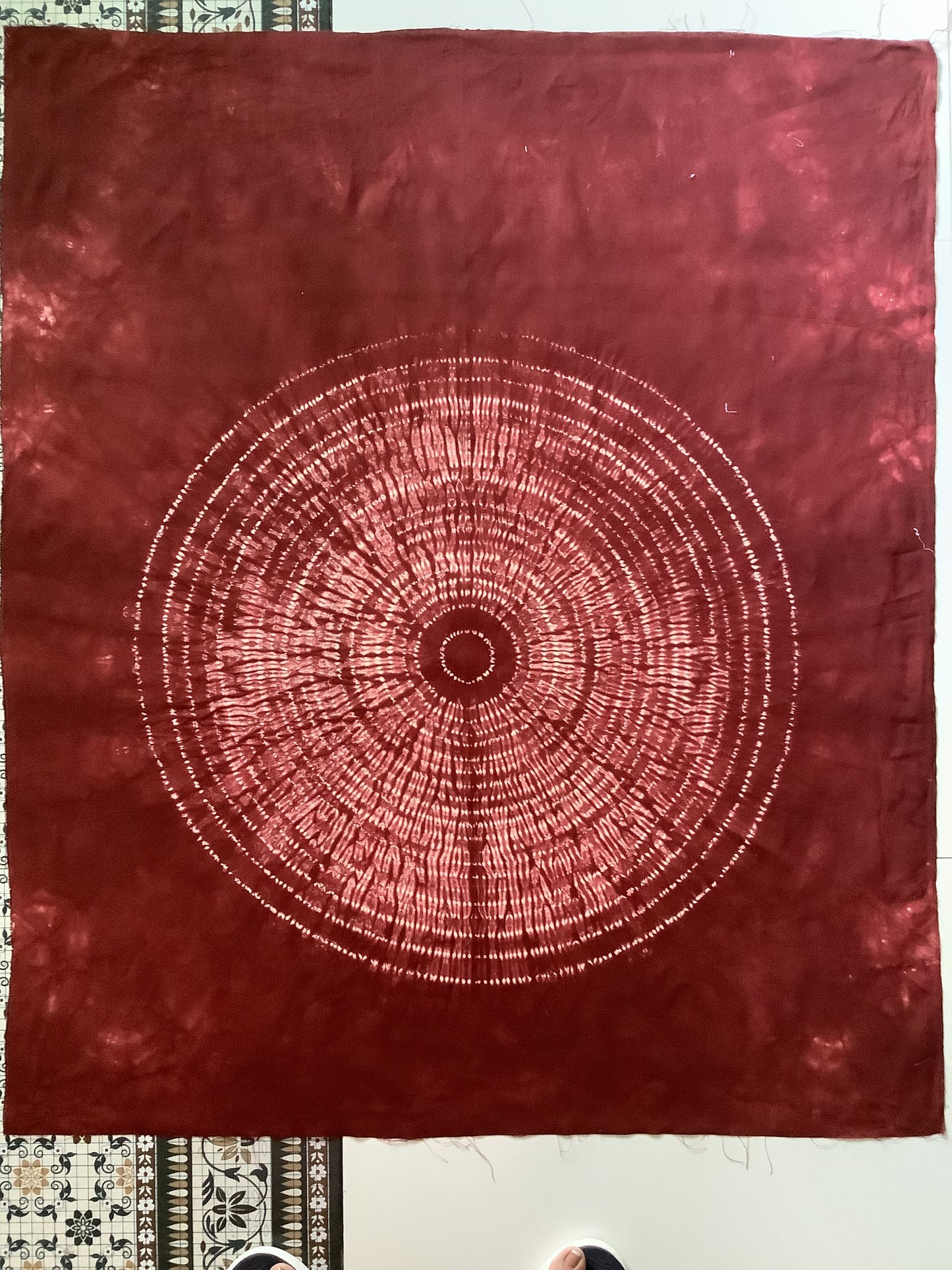 Red maroon contemporary art- Nui Shibori tapestry -Japanese Tie Dye Fiber wall Art -  Japandi interior- meditation room decor