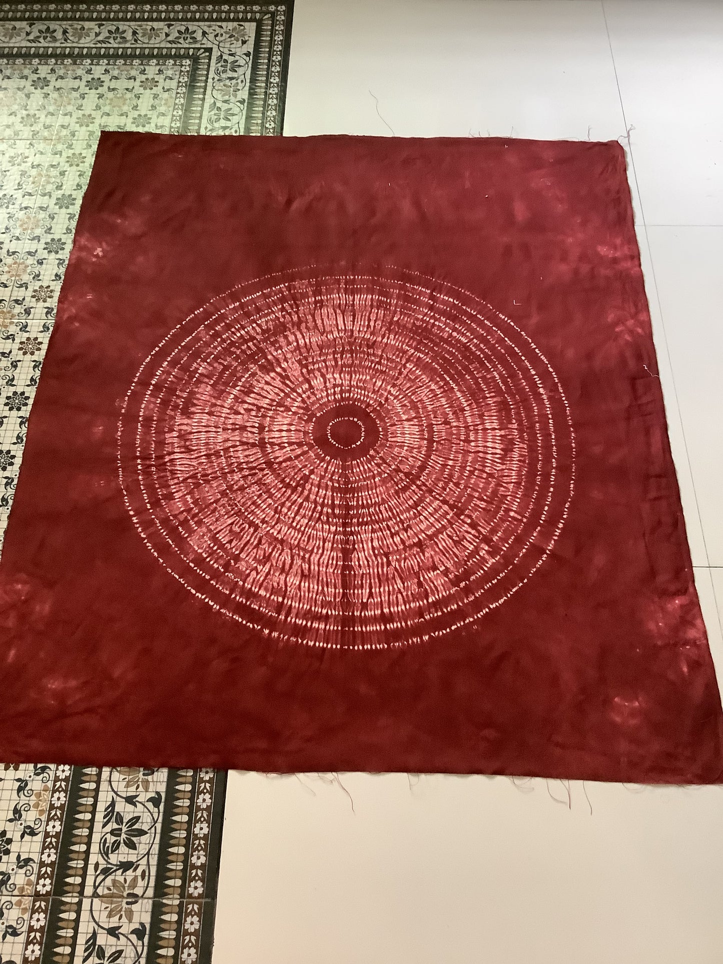 Red maroon contemporary art- Nui Shibori tapestry -Japanese Tie Dye Fiber wall Art -  Japandi interior- meditation room decor