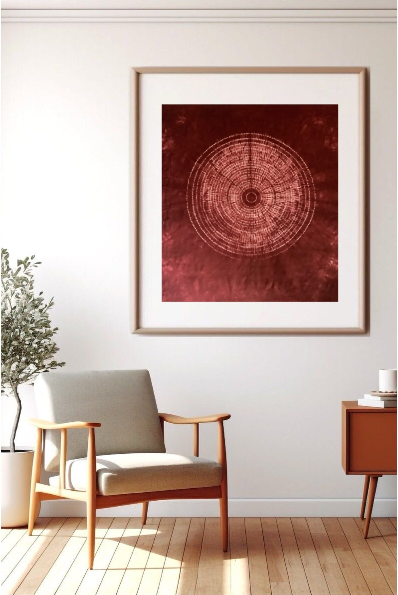 Red maroon contemporary art- Nui Shibori tapestry -Japanese Tie Dye Fiber wall Art -  Japandi interior- meditation room decor