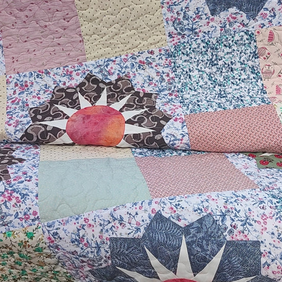 Video showing details of Dresden plate scrappy quilt