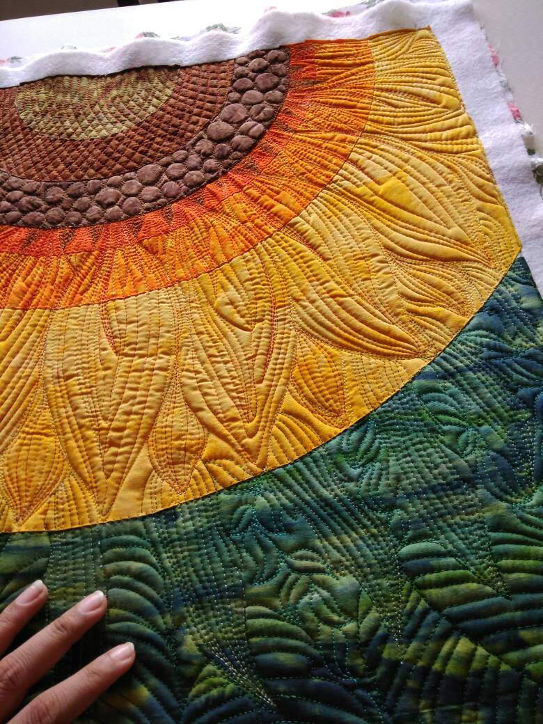 Sunflower Art quilt. Wall hanging. Wall art quilt. Contemporary flower design. Quilted art. Sunflower quilt. Art quilt sale. Room decor.