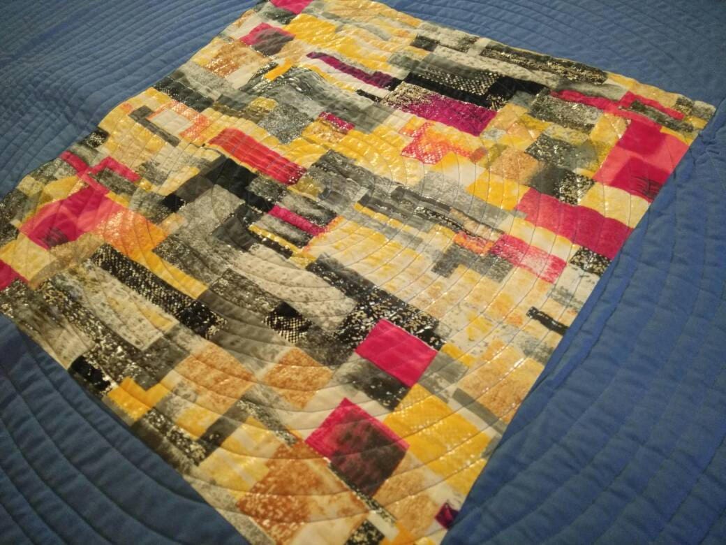 Modern Handmade Gray & Gold Spiral Throw Quilt - Contemporary Couch & Baby Quilt - Quilts & Beyond