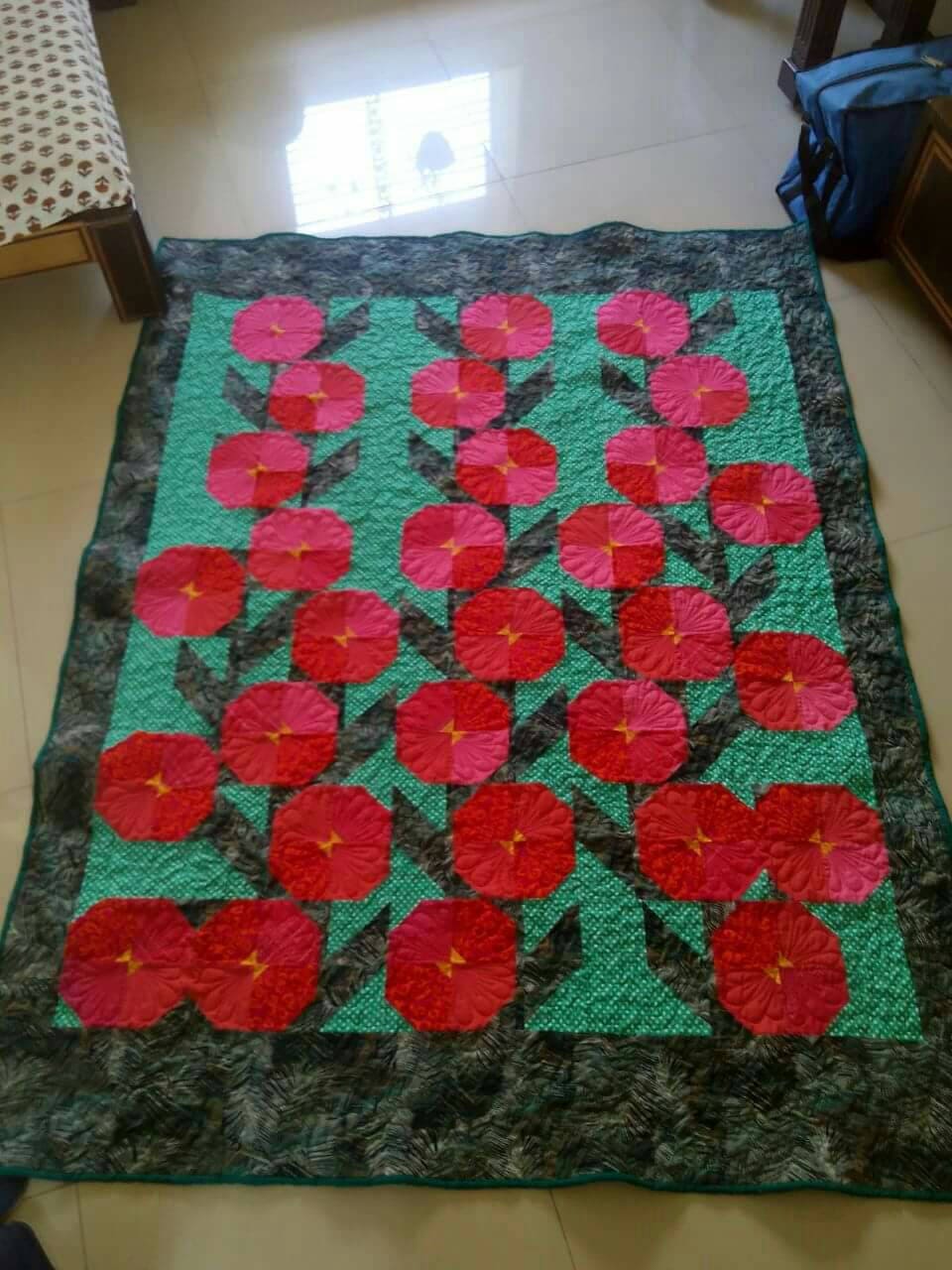 Poppies Quilt - Flower Garden Quilt - Queen Size Quilt - Twin Quilt - Quilted Bedspreads - Floral Quilt - Handmade Patchwork Quilt