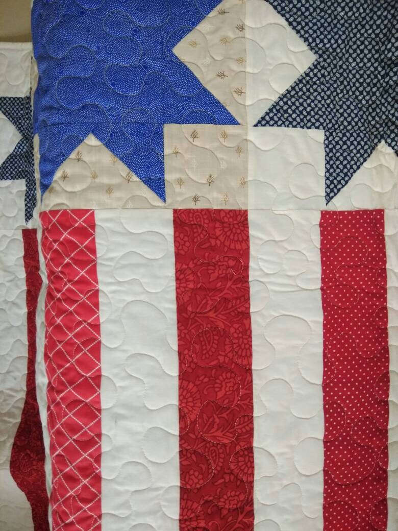 American Flag Patchwork Throw Quilt -4th of July Patriotic Home Decor