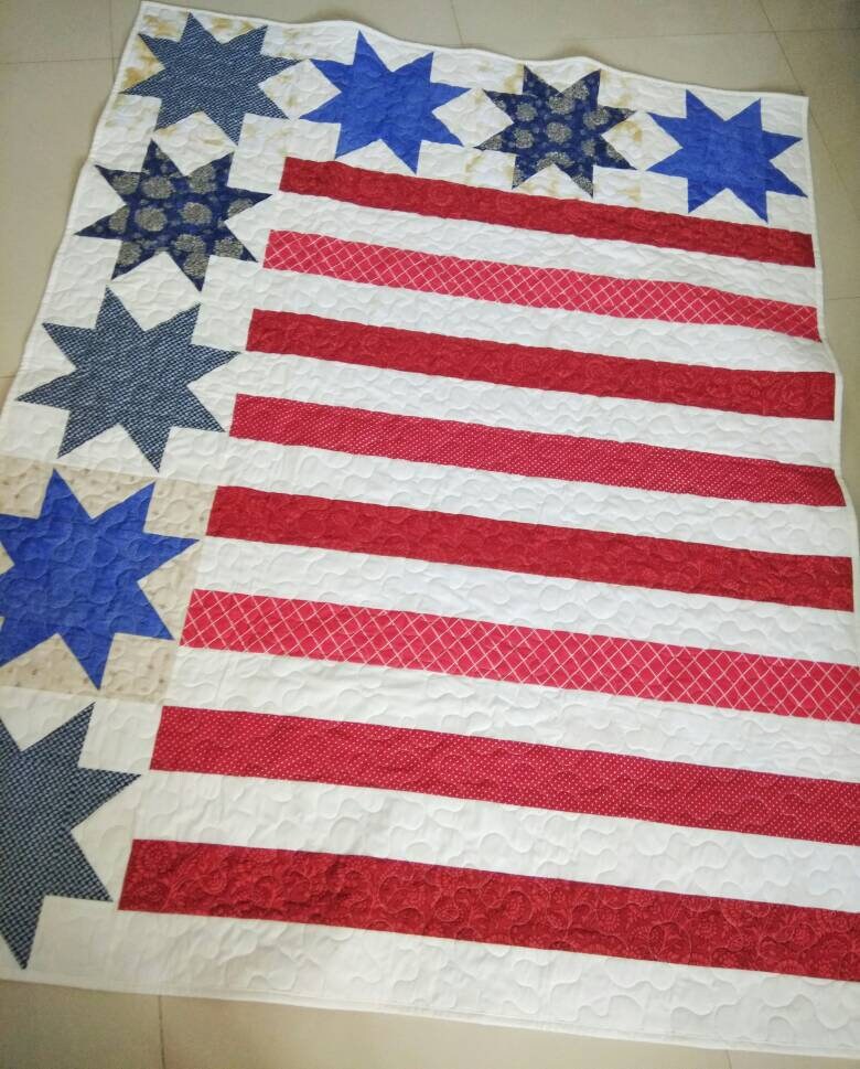 American Flag Patchwork Throw Quilt -4th of July Patriotic Home Decor