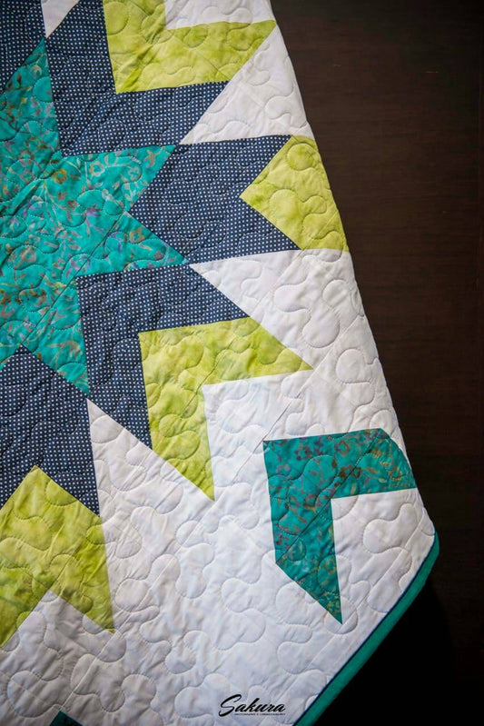 Handmade Modern Patchwork Quilt - Star Design - Unique Baby Gift - Lap Quilt - Blue and Green Quilt