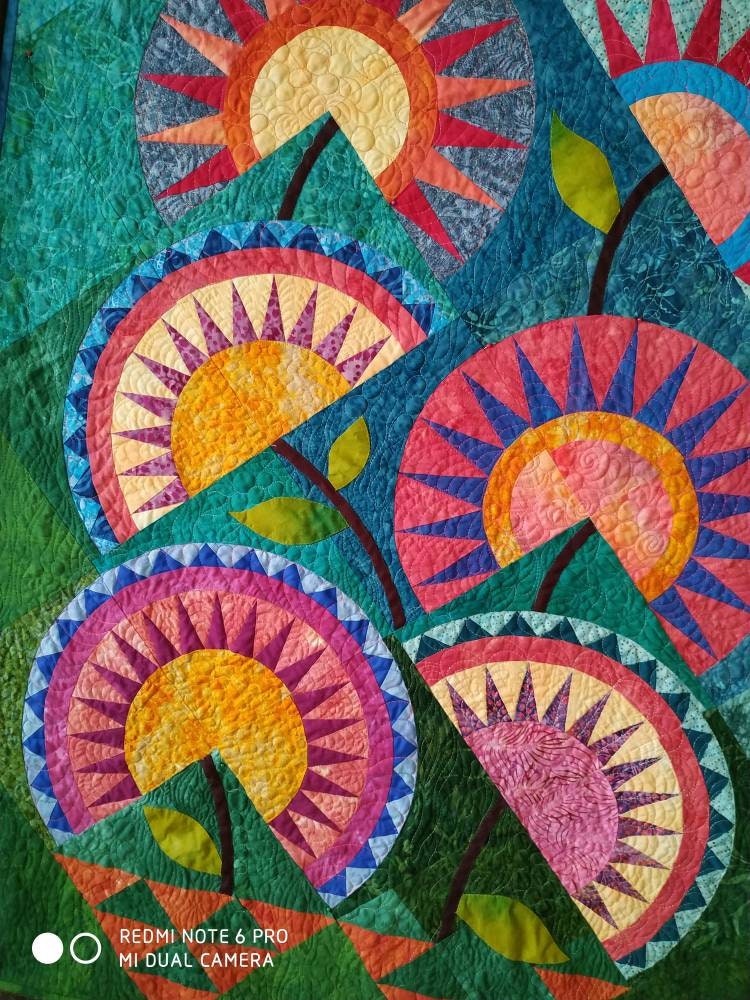 Close up of blocks in New York beauty art quilt