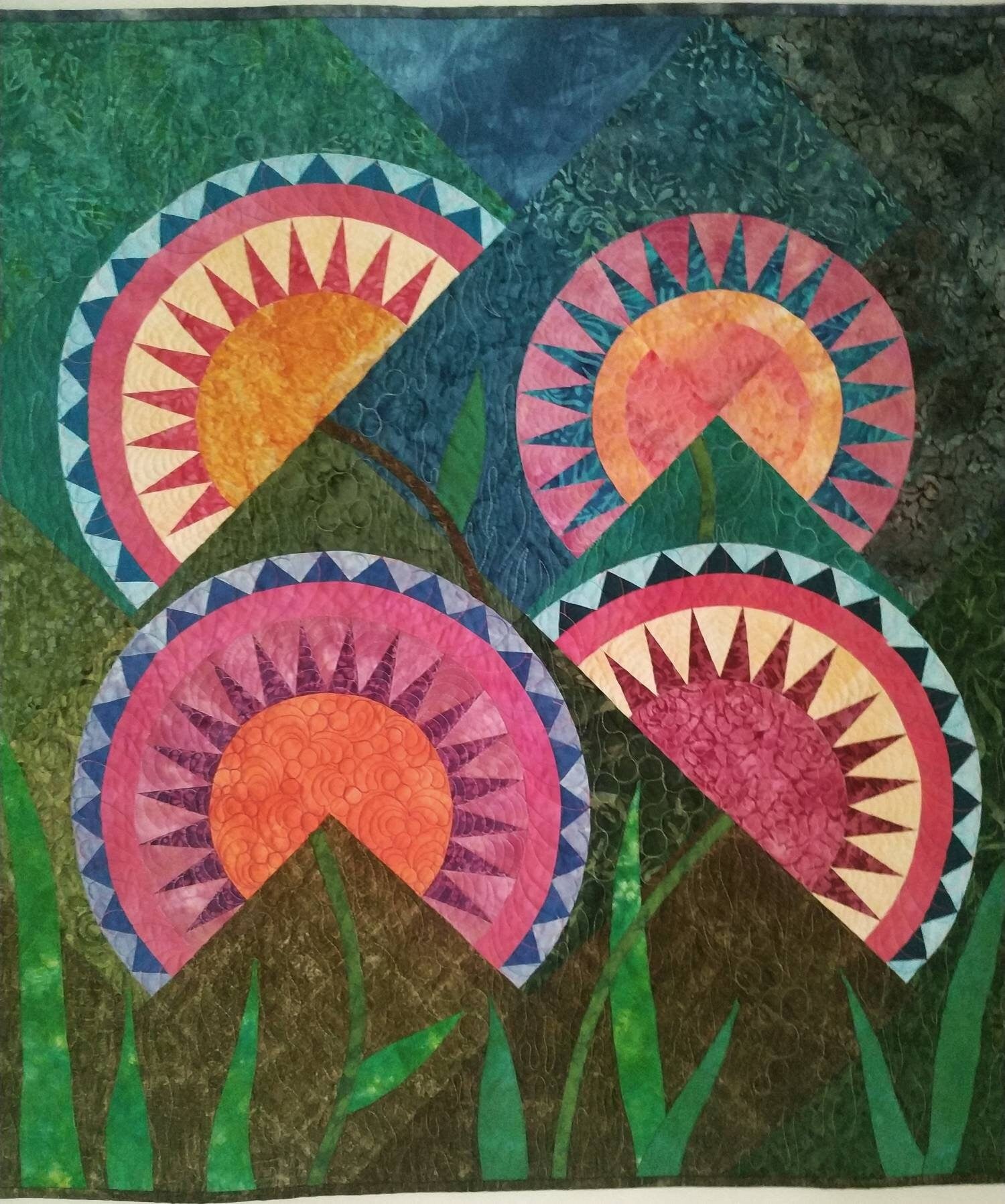 Full image of New York beauty flower garden square art quilt 