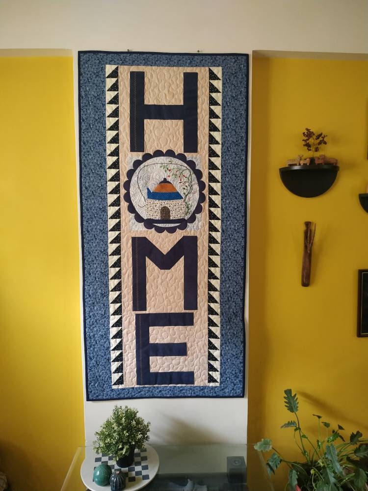 Unique Home Quilted Wall Hanging - Suede Appliqué - Decorative Home Decor - Ready to Ship