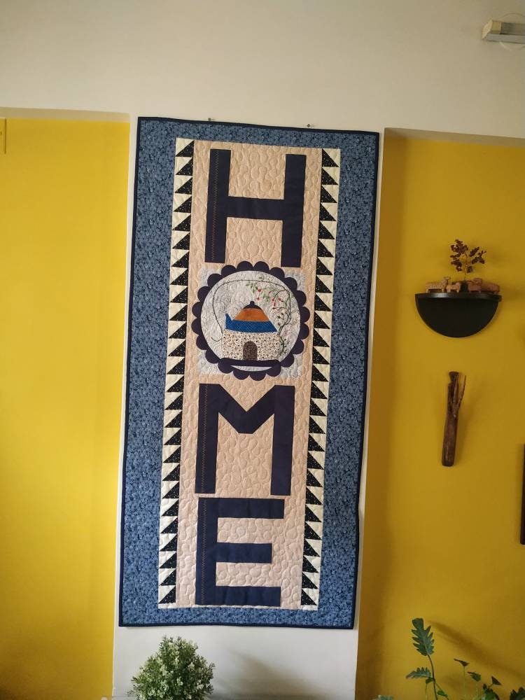 Unique Home Quilted Wall Hanging - Suede Appliqué - Decorative Home Decor - Ready to Ship