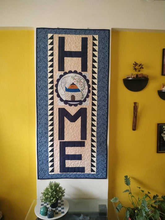 Unique Home Quilted Wall Hanging - Suede Appliqué - Decorative Home Decor - Ready to Ship