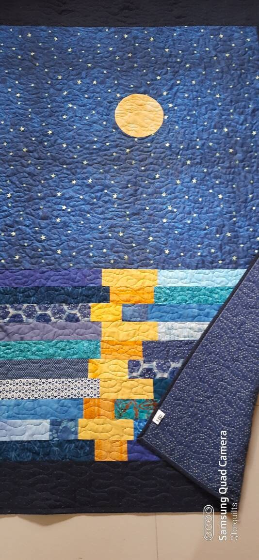 Stary night quilt, van gogh inspired art, star quilt, quilted throw, stars in the night sky throw, moon patchwork quilt, homemade quilt sale