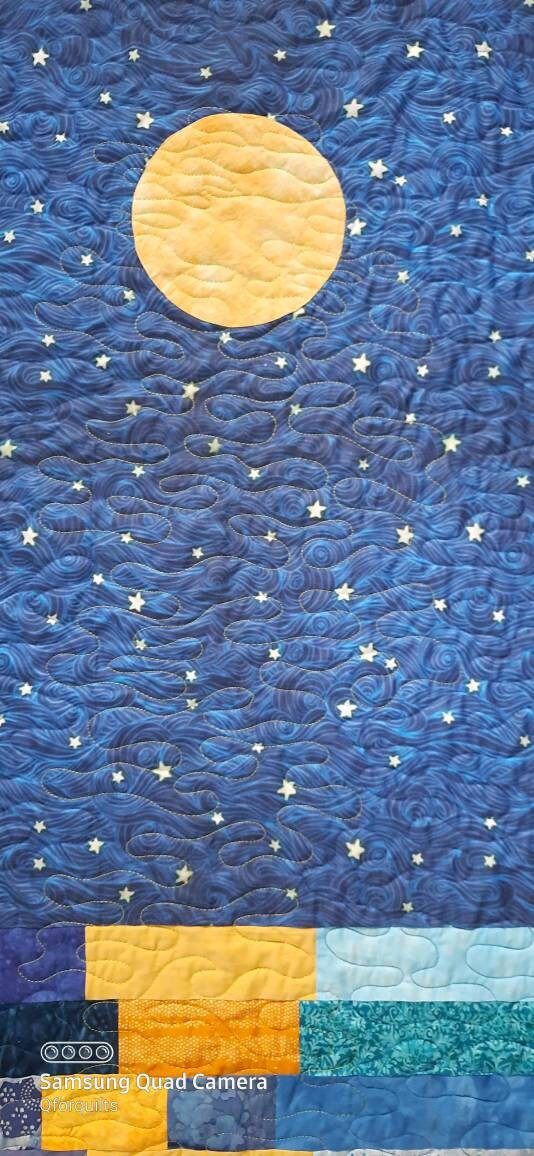 Stary night quilt, van gogh inspired art, star quilt, quilted throw, stars in the night sky throw, moon patchwork quilt, homemade quilt sale