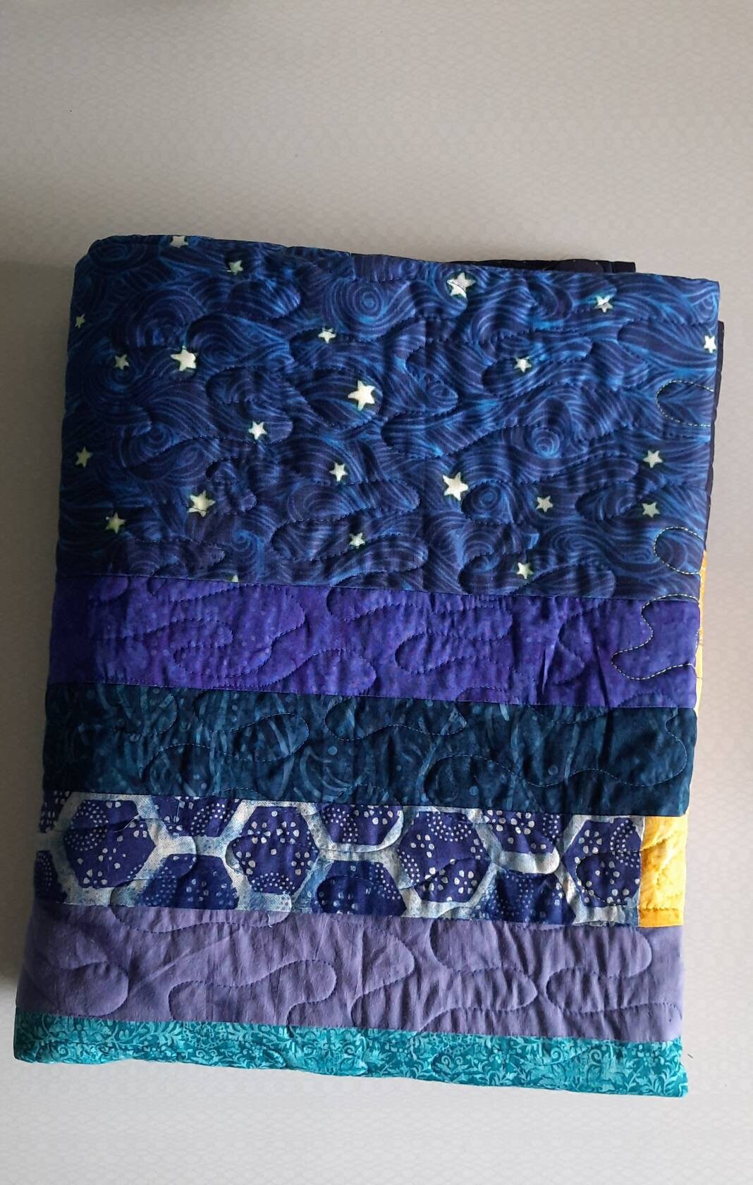 Stary night quilt, van gogh inspired art, star quilt, quilted throw, stars in the night sky throw, moon patchwork quilt, homemade quilt sale