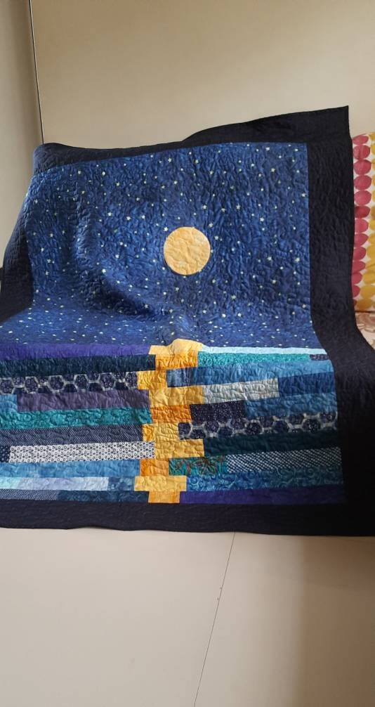 Stary night quilt, van gogh inspired art, star quilt, quilted throw, stars in the night sky throw, moon patchwork quilt, homemade quilt sale