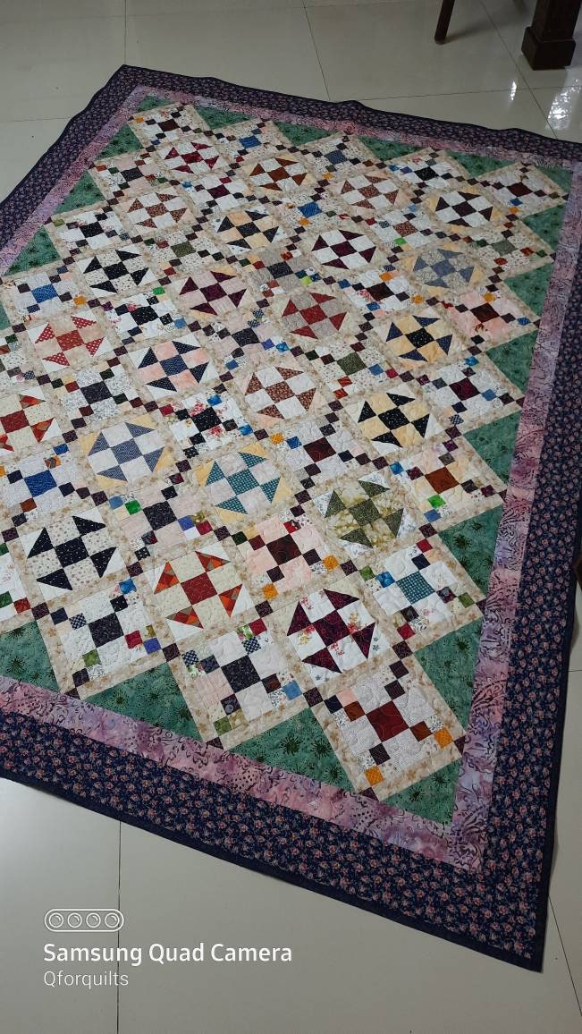 Handmade Full Size Quilt - Christmas Gift - Homemade Patchwork Quilt - Beautiful Scrappy Design