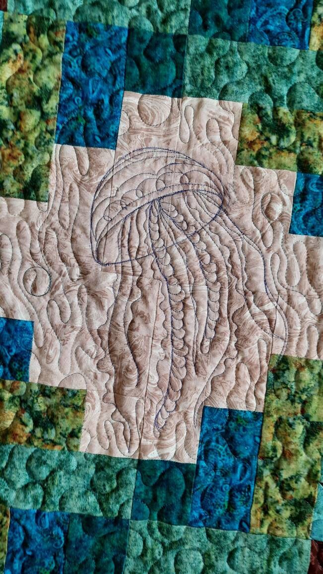 Ocean Nautical Throw Quilt - Coastal Beach House Decor - Sailing Ships & Octopus Design - Sofa Throw - Quilts & Beyond