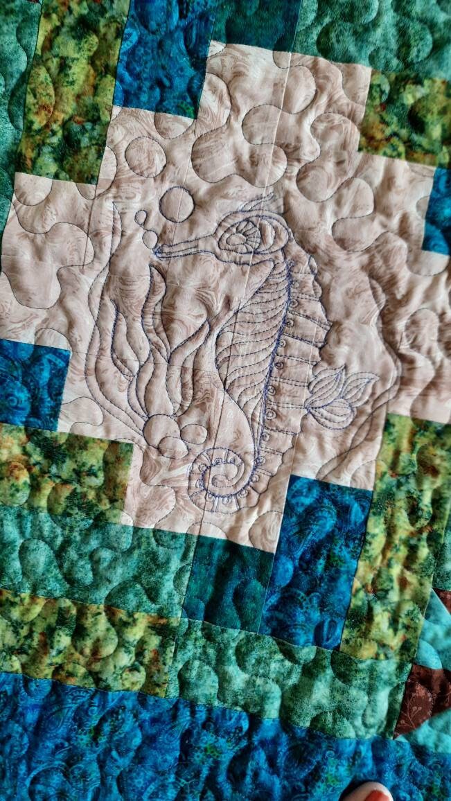 Ocean Nautical Throw Quilt - Coastal Beach House Decor - Sailing Ships & Octopus Design - Sofa Throw - Quilts & Beyond