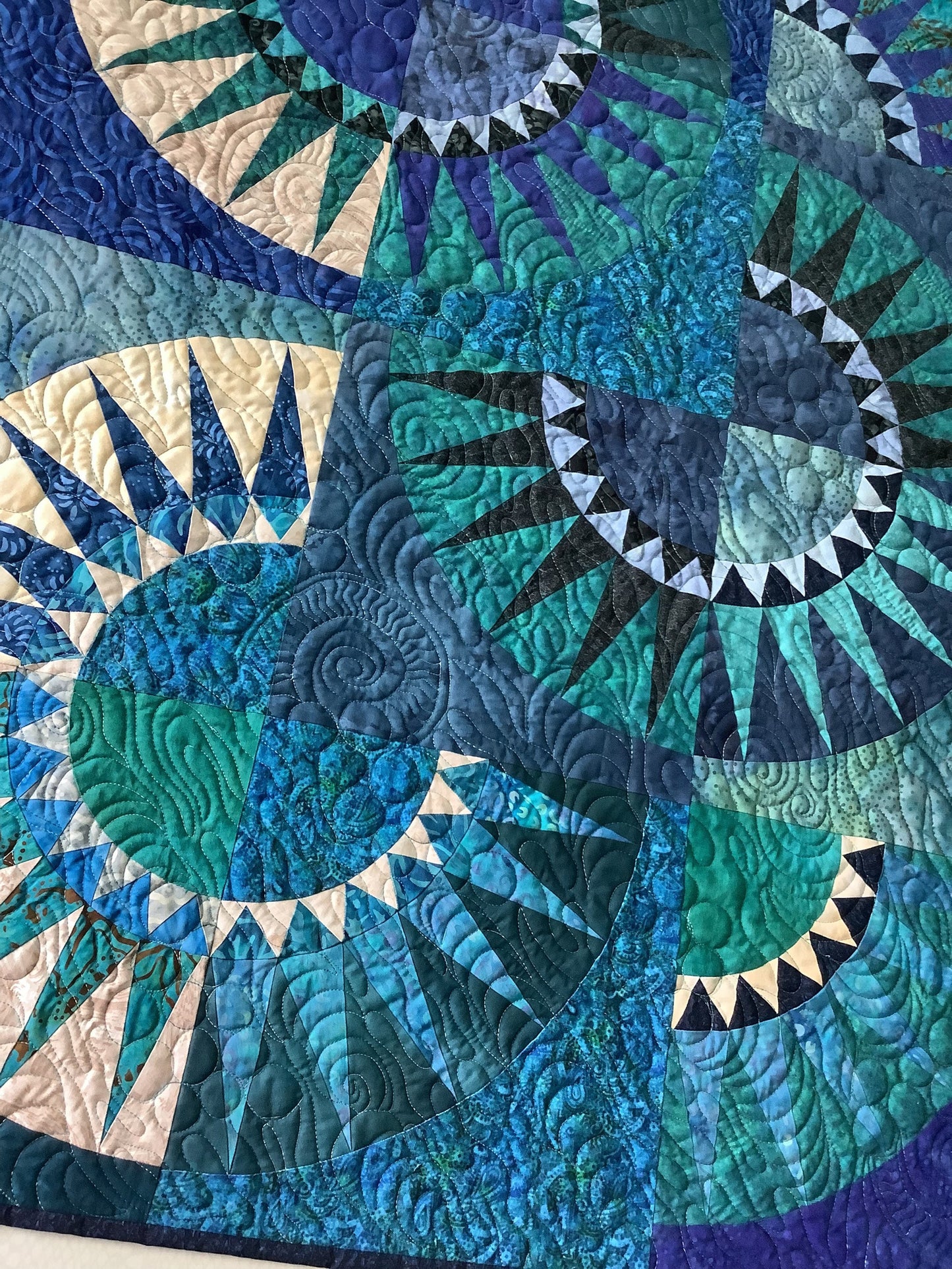 Ocean Waves Art Quilt - New York Beauty Design - Textile Wall Hanging - Modern Fiber Art - Quilts & Beyond