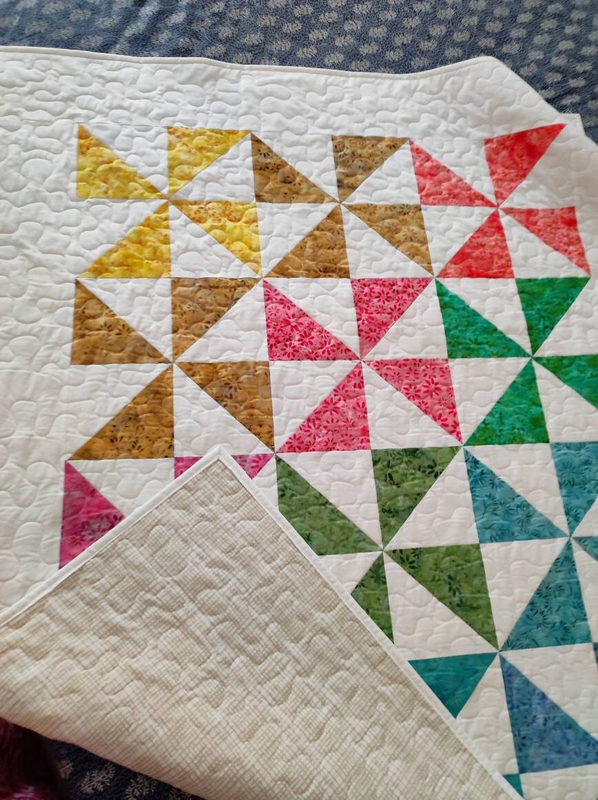 Pinwheel Baby Quilt - Colorful Baby Shower Gift - Ready to Ship handmade quilt sale